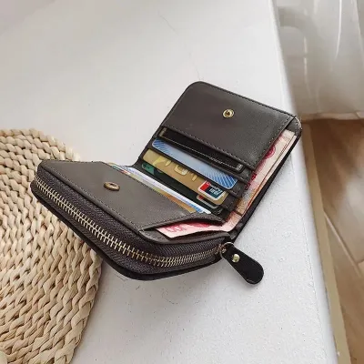 Korean Style PU Leather Card Holder Zipper Wallet Purse